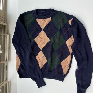 Brandy Melville Women’s Argyle Sweater - Navy, Green, and Tan